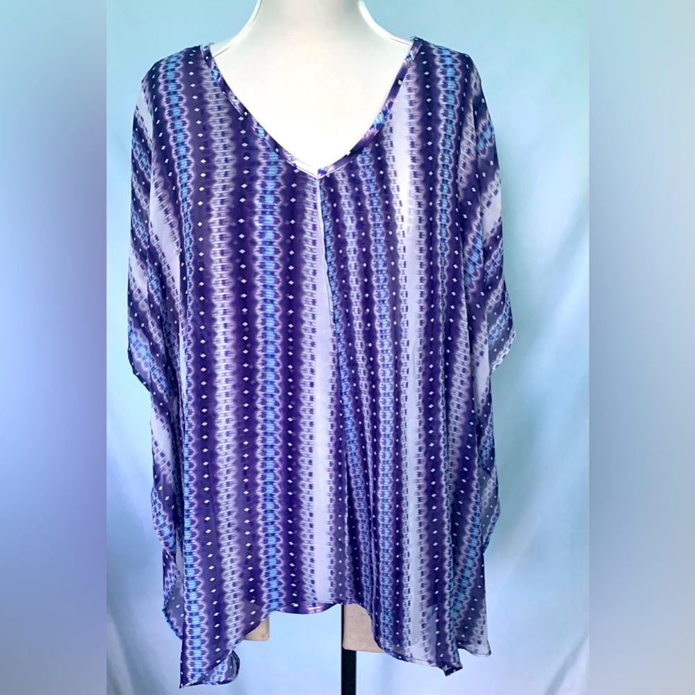 Notations Women's Top -Blue Purple White Sheer- Size XXL